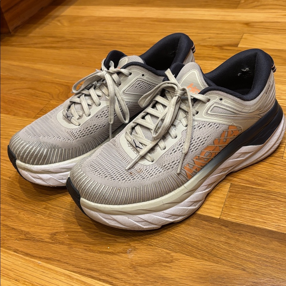 Hoka Bondi 7 Gray/peach/navy Athletic Shoes - Picture 7 of 11